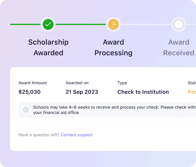 Scholarship award tracking on Bold.org
